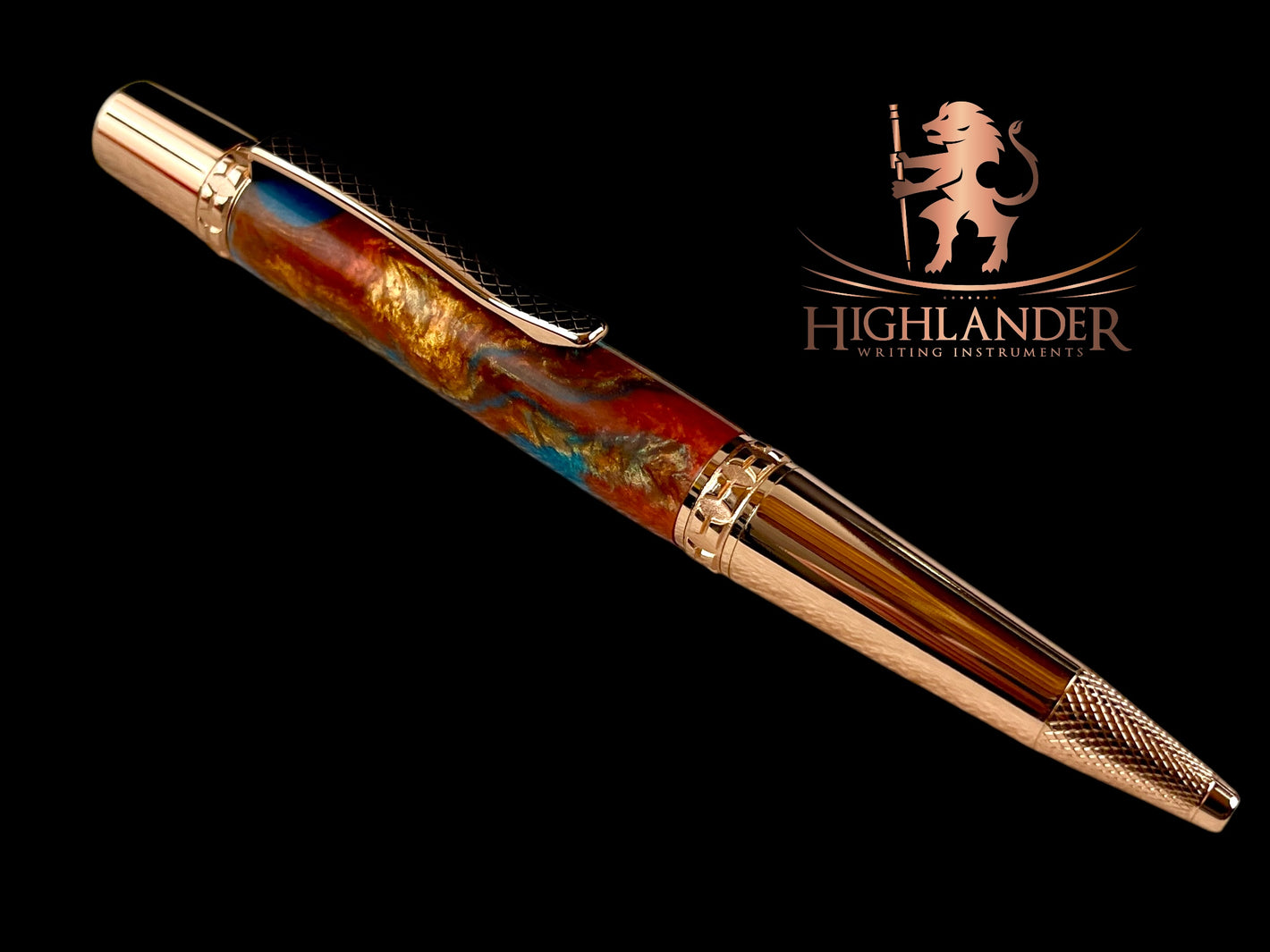 Rose Gold "Dragon Skin" Handmade Glasgow Ballpoint Pen. One of a Kind, Handcrafted by Highlander Pen in CO. Box, Ink, & Sleeve Included. [ML-BP-1130-02]