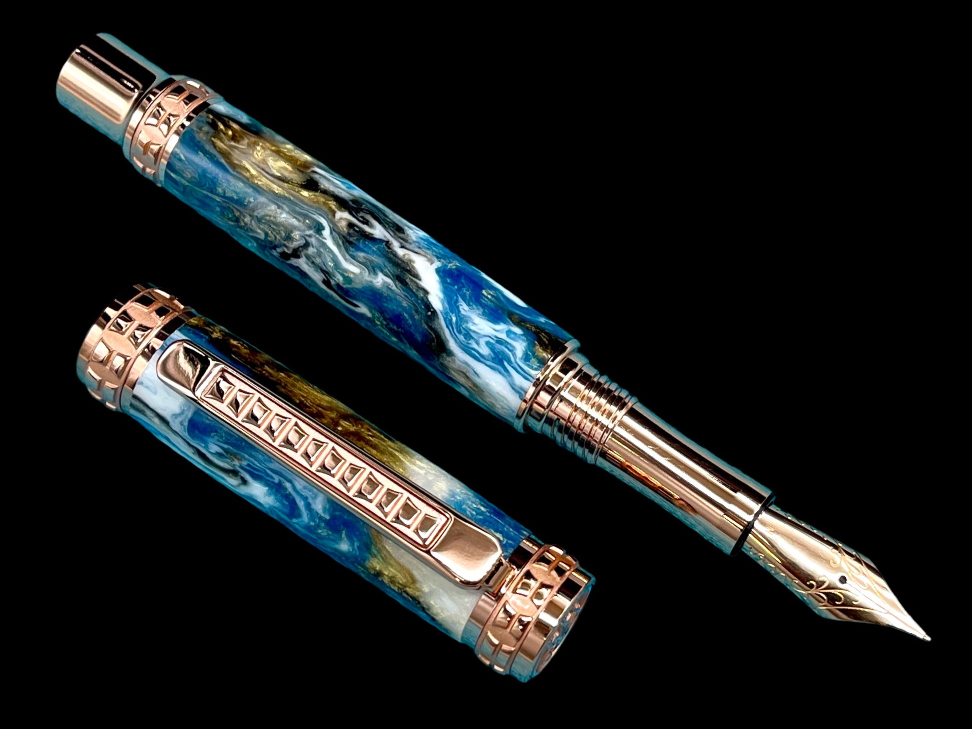 Highlander Edinburgh Luxury Rose Gold Fountain Pen, One of a Kind, Handcrafted in CO. Ink, Converter, Pen Sleeve, & Box Included. [ML-FP-1004-01] - HighlanderPen