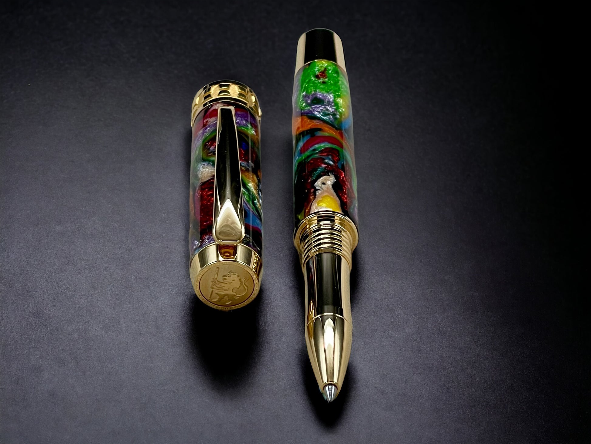 “Whimsical Colors”, One of a Kind Gold SKYE, Handmade Custom Acrylic Rollerball Pen. Artisan Rare & Unique, Completely Handcrafted  in Co, USA - HighlanderPen