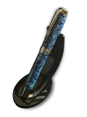 Elegant Blue Highlander Black Titanium Rollerball Pen - Handcrafted in Colorado