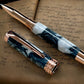 Elegant “Silver Pearl” Rose Gold Acrylic Rollerball Pen, Artisan Handcrafted Writing Instrument. Handmade Custom in Colorado. One of a Kind. - HighlanderPen