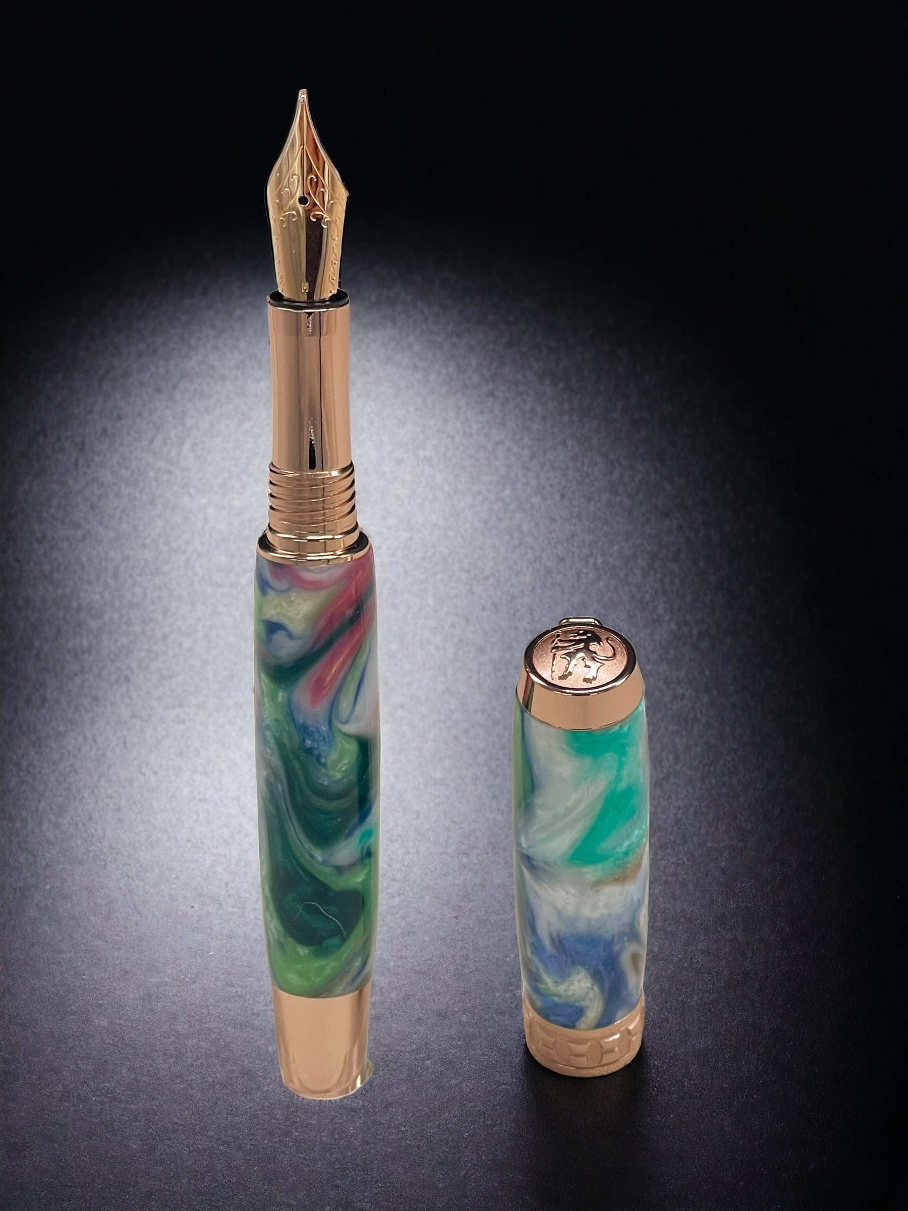 “Spring Bouquet”, One of a Kind, Rose Gold, Acrylic Handcrafted Fountain Pen. Custom, Artisan Rare & Unique, Handmade in Colorado. - HighlanderPen