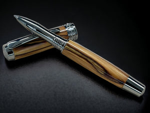 Certified Bethlehem Olivewood, One of a Kind, Handmade Custom Black Titanium Rollerball Pen. Artisan Rare & Unique, Handcrafted in CO. - HighlanderPen