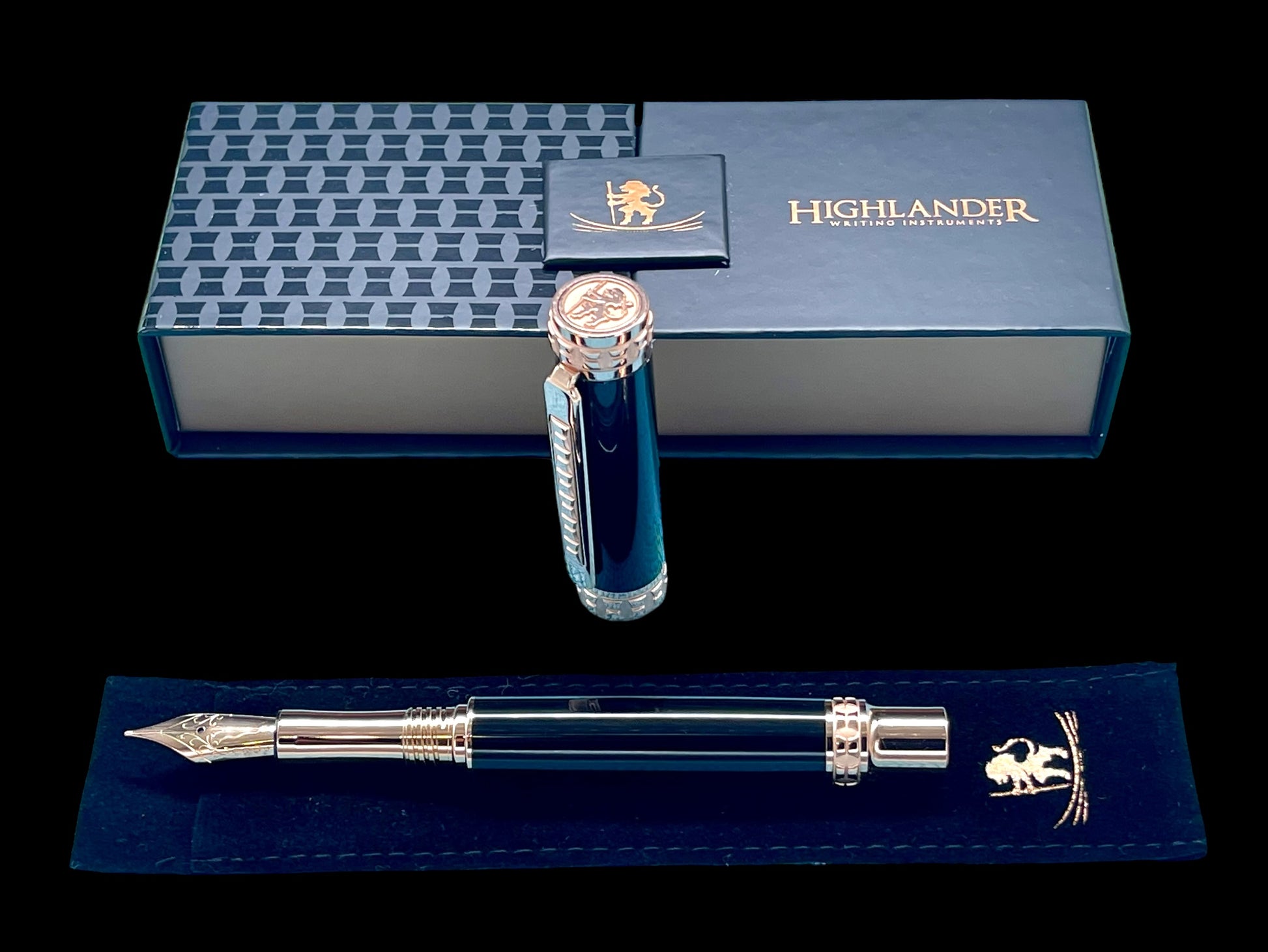 Highlander Edinburgh Exotic Gaboon Ebony Wood Rose Gold Fountain Pen, Handcrafted in CO. Ink, Converter, Pen Sleeve, & Box Included. - HighlanderPen