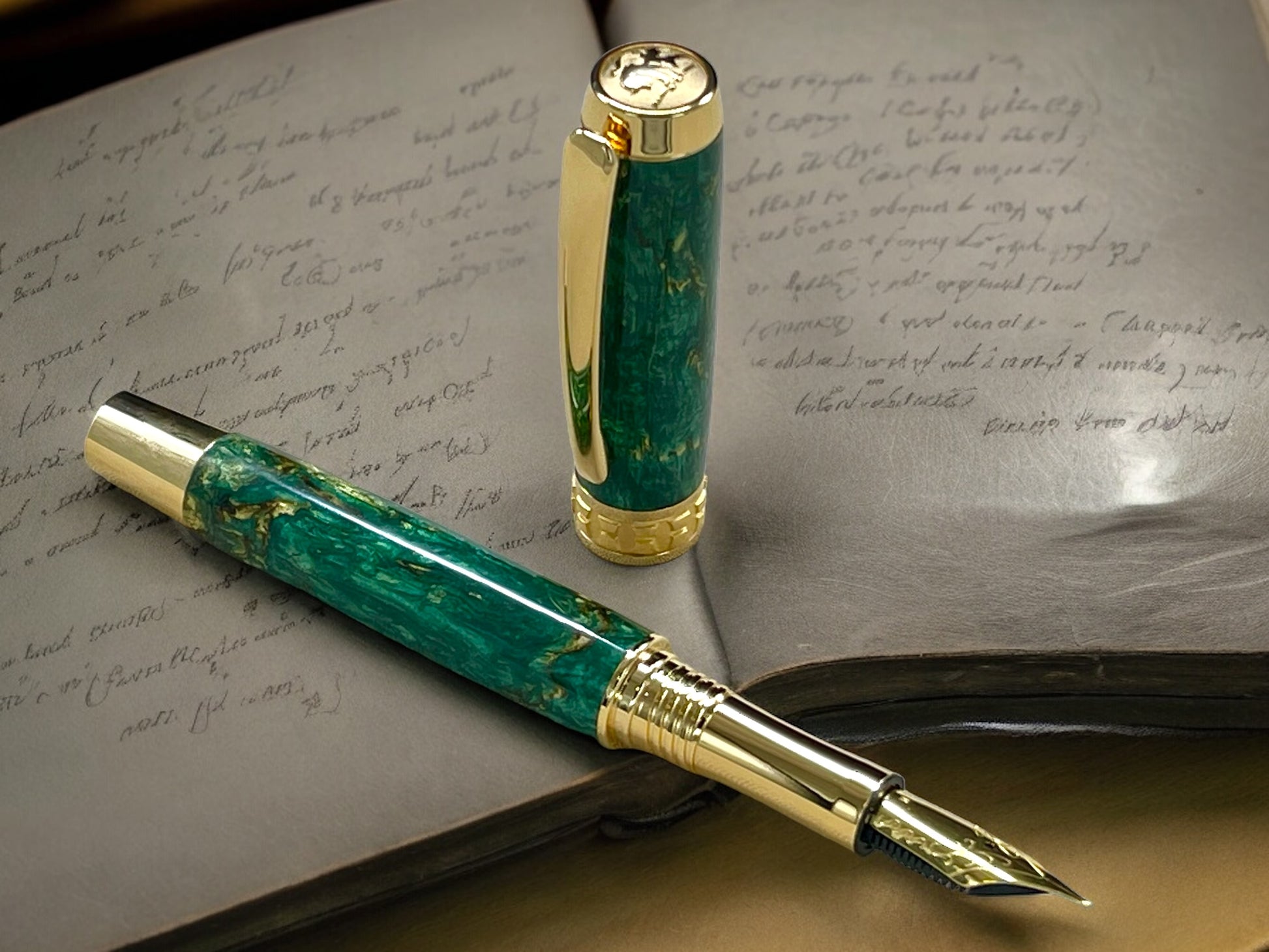 British Racing Green, Gold Fountain Pen, Artisan Handcrafted Writing Instrument. Simple to Use. Handmade Custom in Colorado, One of a Kind. - HighlanderPen