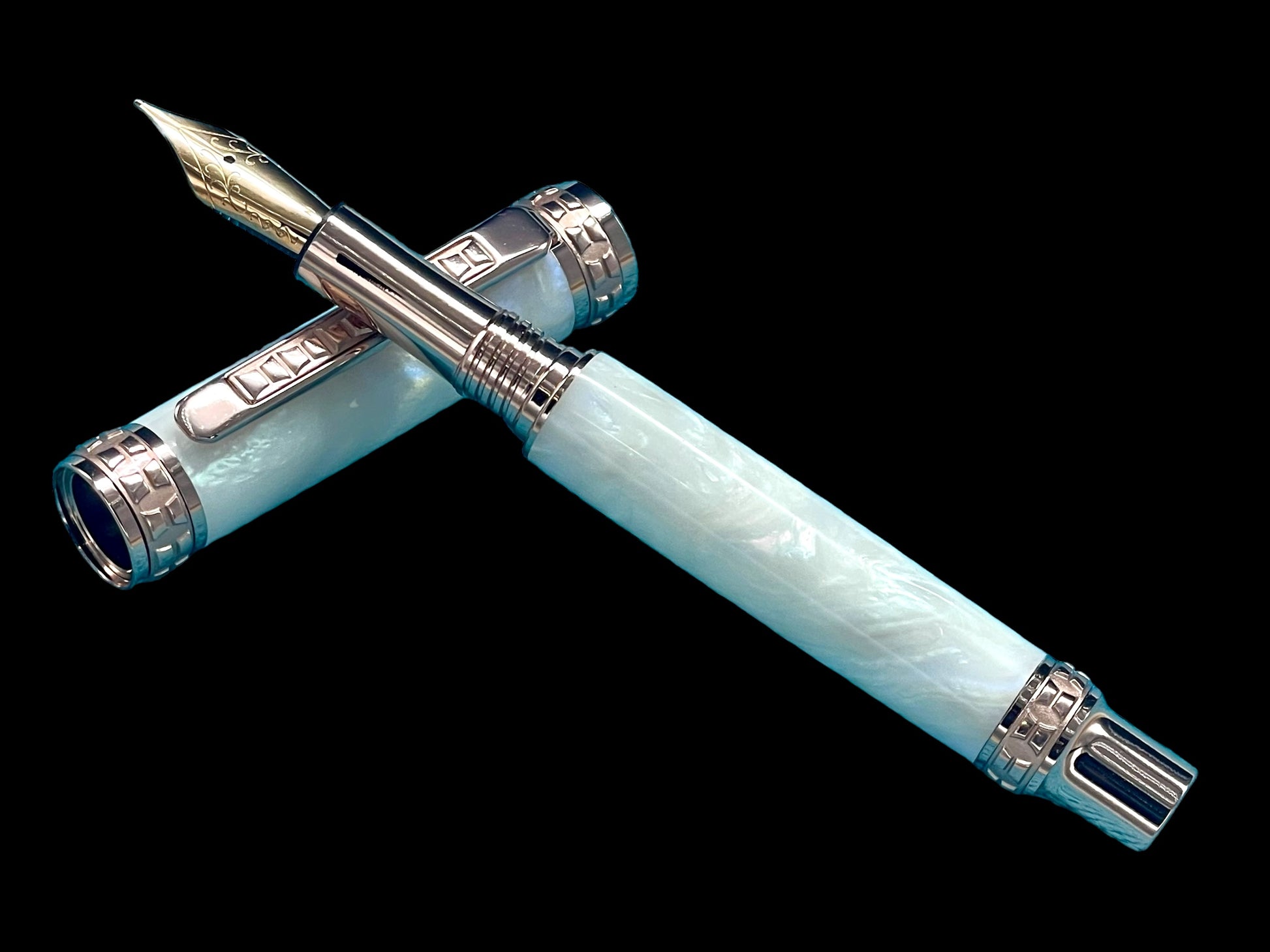 Highlander “Edinburgh” Pearly Opal Rose Gold Fountain Pen, One of a Kind, Handcrafted in CO. Ink, Converter, Pen Sleeve, & Box Included. - HighlanderPen