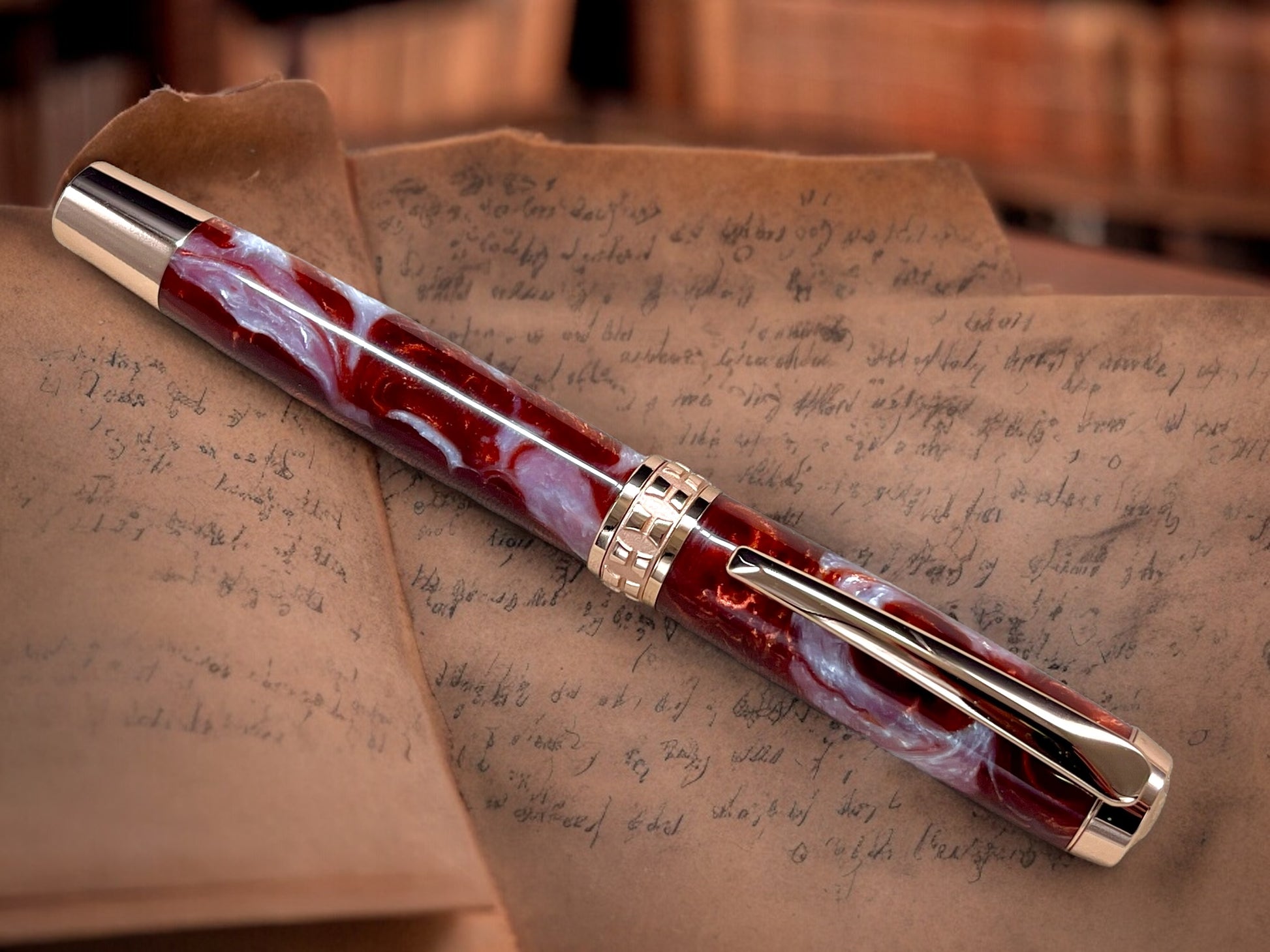 Whimsical “Rootbeer Float” Rose Gold Fountain Pen, Artisan Handcrafted Writing Instrument. Simple to Use. Handmade in CO USA. One of a Kind - HighlanderPen