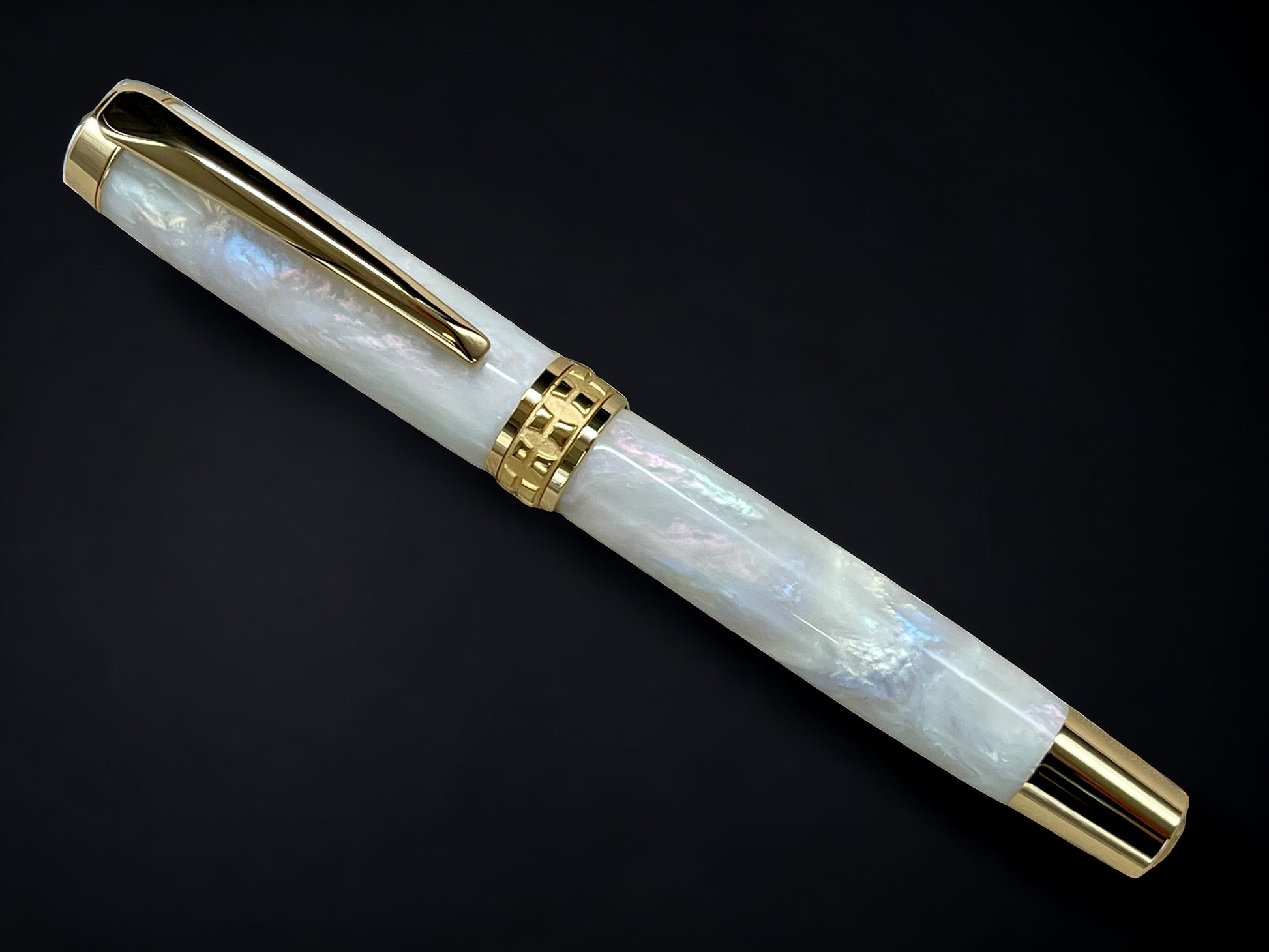 “Pearly Opal”, One of a Kind Gold SKYE, Handmade Custom Acrylic Rollerball Pen. Artisan Rare & Unique, Completely Handcrafted  in Co, USA - HighlanderPen