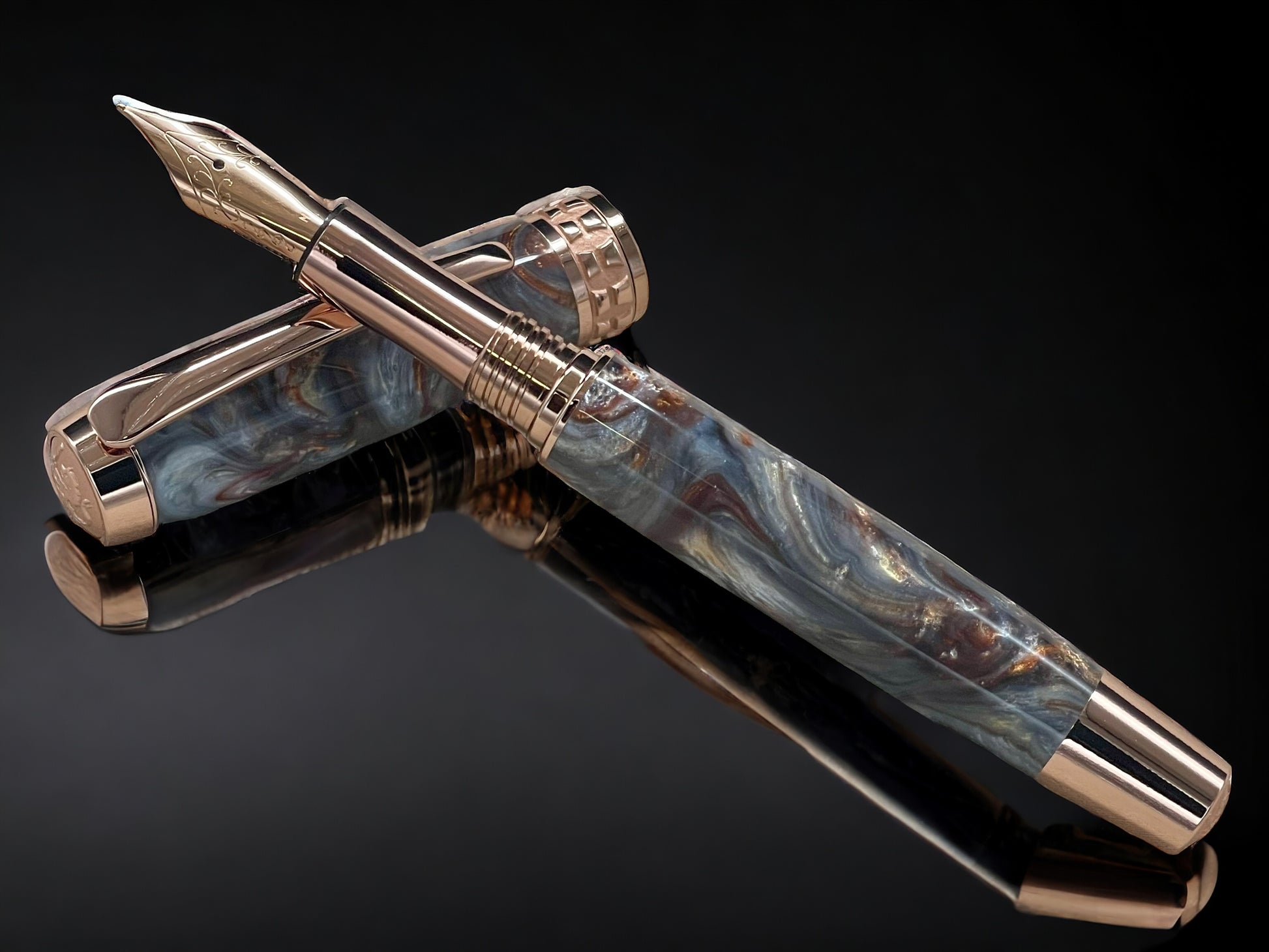 “Molten Metals” One of a Kind, Rose Gold, Handmade Custom Fountain Pen. Artisan Rare & Unique, Completely Handcrafted in Colorado, USA - HighlanderPen