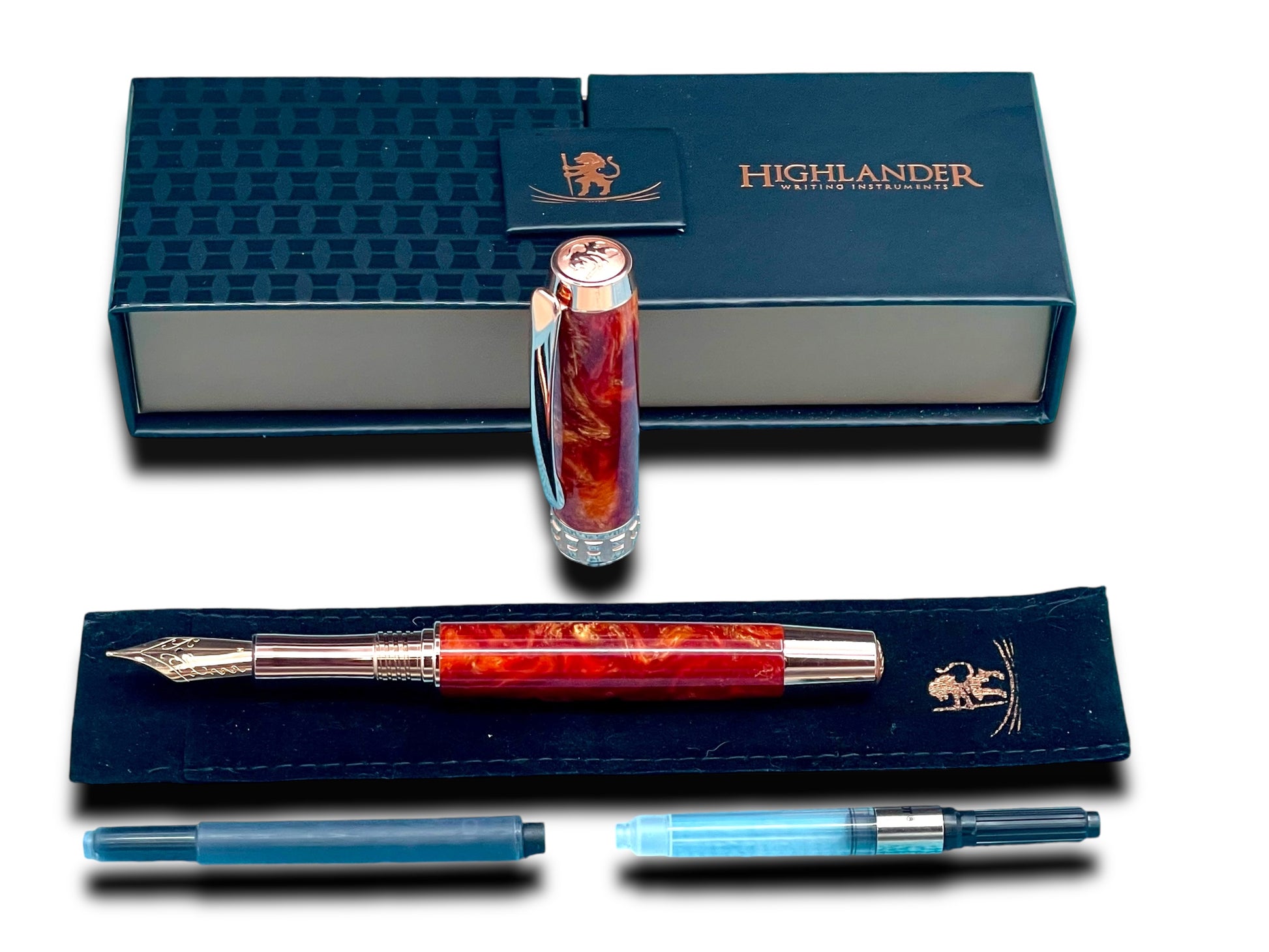 Striking “Copper on Fire” Rose Gold Fountain Pen, One of a Kind, Handmade in Colorado. Ink, Converter, Pen Sleeve & Box Included. - HighlanderPen