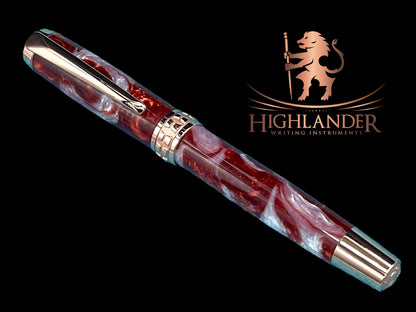 Highlander~Rose Gold Handcrafted Fountain Pen, One of a Kind, Handmade in Colorado. Ink, Converter, Pen Sleeve & Box Included. - HighlanderPen