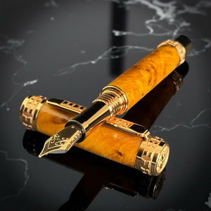 Exotic Thuya Burl Wood Red Gold Fountain Pen | Handcrafted In Colorado