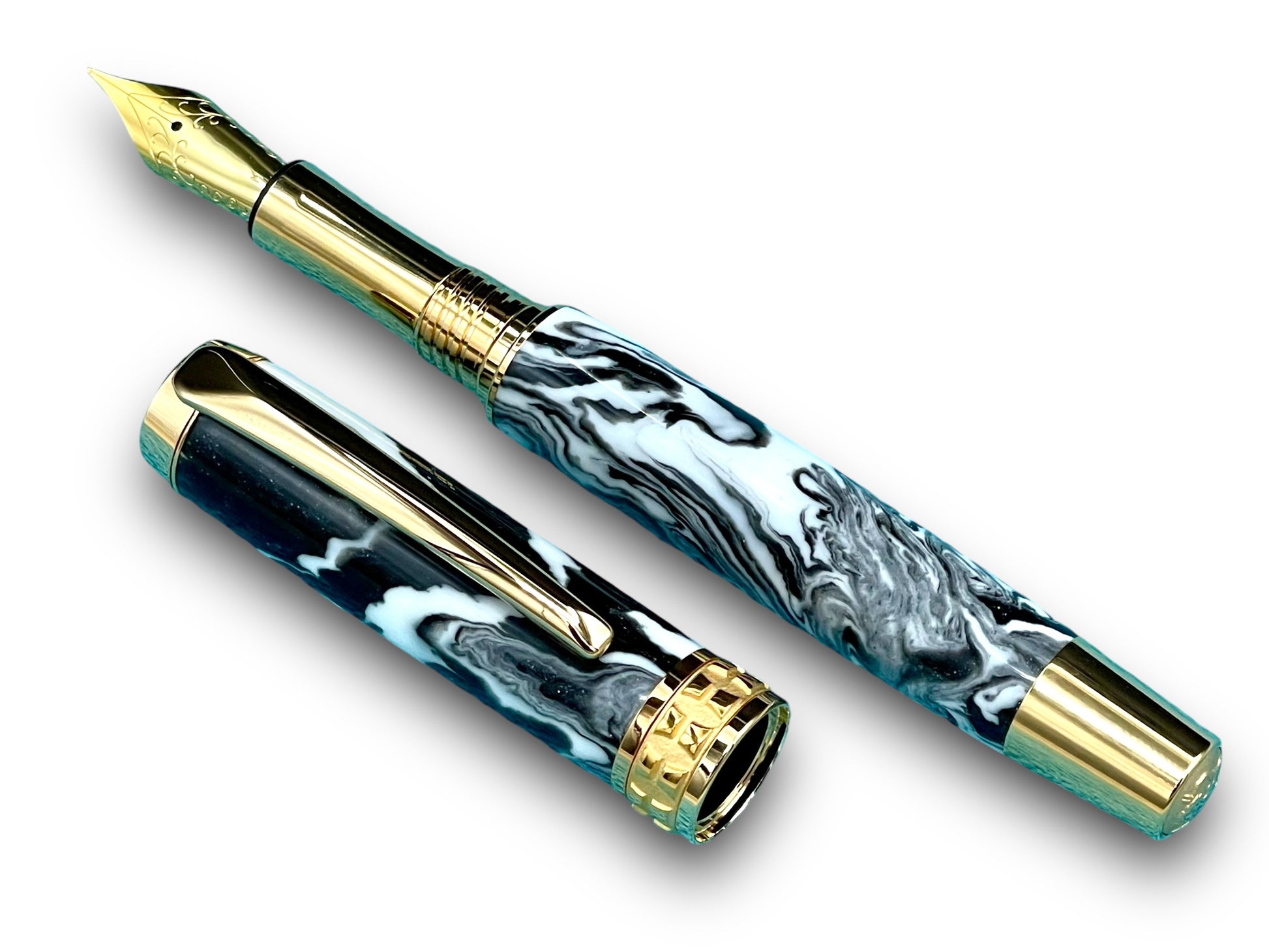 Timeless “Imperial Black” Handcrafted Luxury Gold Fountain Pen, One of a Kind, Handmade in Colorado. Ink, Converter, Sleeve, & Box Included. - HighlanderPen