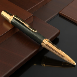 Highlander “Signature Black Onyx” | Red Gold Ballpoint Pen | Handcrafted Black Resin