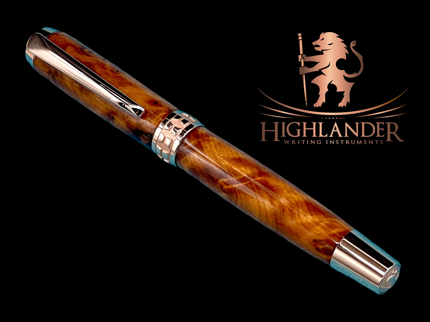 Exotic Thuya Burl Wood~Highlander Rose Gold Fountain Pen, One of a Kind, Handmade in Colorado. Ink, Converter, Pen Sleeve & Box Included. - HighlanderPen