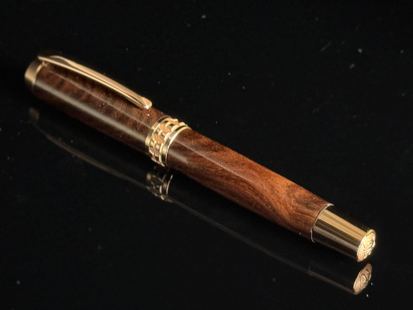 Exotic East Indian Rosewood | Red Gold Rollerball Pen | Hand Turned By Highlander