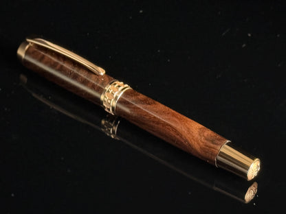 Exotic East Indian Rosewood | Red Gold Rollerball Pen | Hand Turned By Highlander