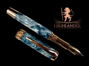 Rose Gold “Frostbite” Handmade Fountain Pen, One of a Kind, Handcrafted in CO by Highlander Pen. Ink, Converter, Pen Sleeve & Box Included. [ML-FP-1214-01]