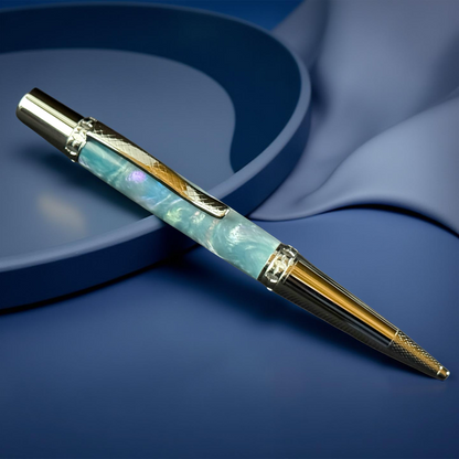 Sapphire Opal | Polished Chrome Glasgow Ballpoint Pen | The Perfect Handcrafted Gift