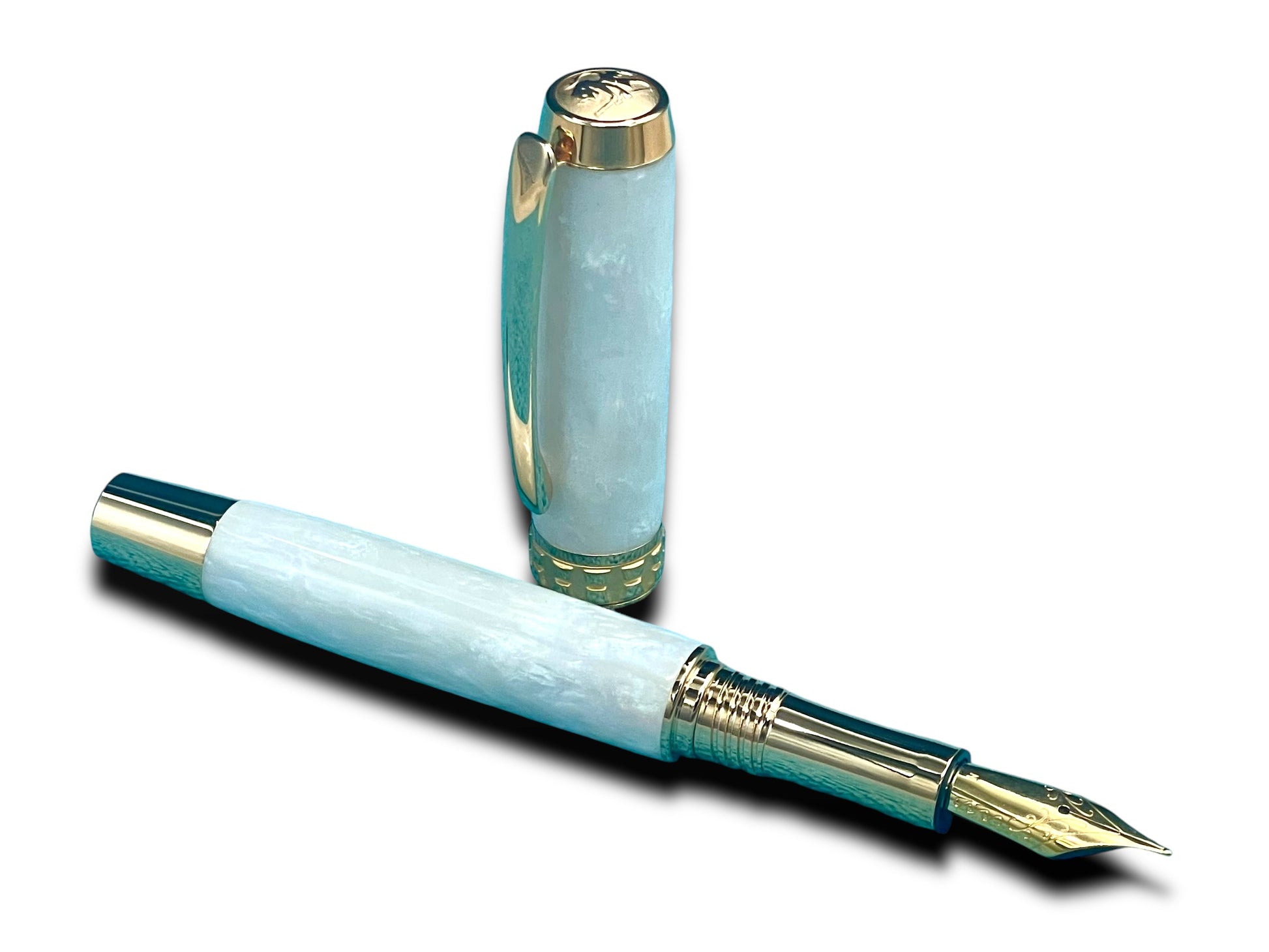 Elegant “Pearly Opal” Handcrafted Luxury Gold Fountain Pen, One of a Kind, Handmade in Colorado. Ink, Converter, Sleeve, & Box Included. - HighlanderPen