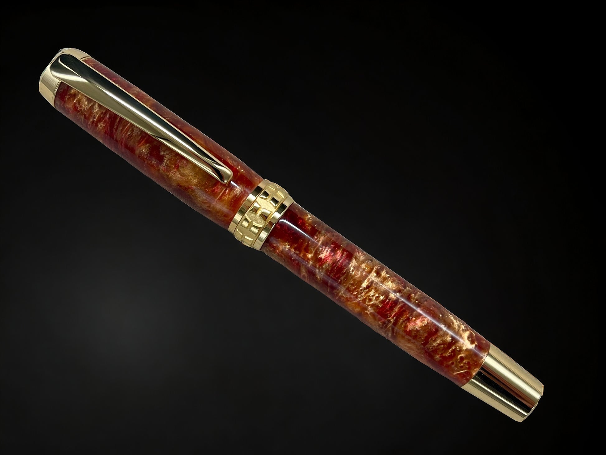 “Copper on Fire”, One of a Kind Gold SKYE, Handmade Custom Acrylic Rollerball Pen. Artisan Rare & Unique, Completely Handcrafted  in Co, USA - HighlanderPen