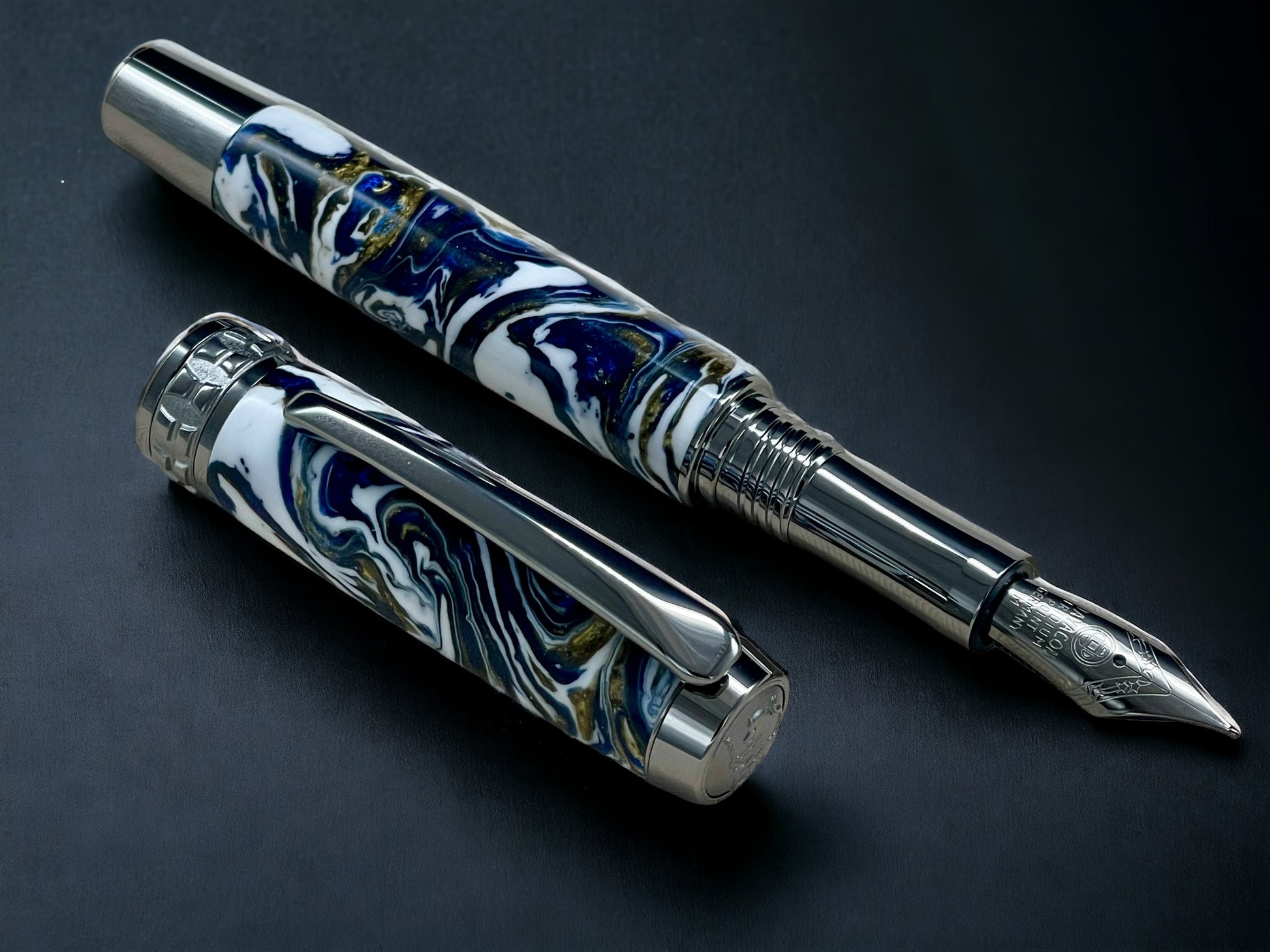 Ming Dynasty, One of a Kind Black Titanium Handmade Acrylic Fountain Pen. Artisan Rare & Unique, Custom, Handcrafted in Colorado, USA. - HighlanderPen