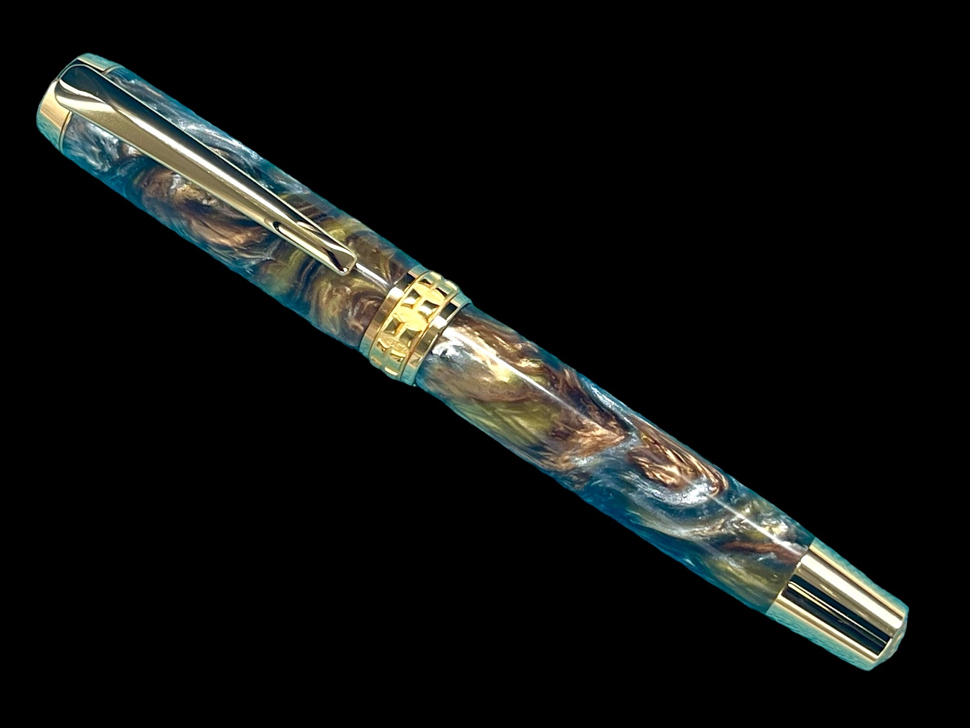 Striking “Molten Metals” Handcrafted Luxury Gold Fountain Pen, One of a Kind, Handmade in Colorado. Ink, Converter, Sleeve, & Box Included. - HighlanderPen