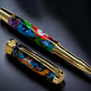 Gold Rollerball Pen, Artisan Handcrafted Writing Instrument. Handmade with Custom Hardware in Colorado. One of a Kind. “Color Explosion” - HighlanderPen