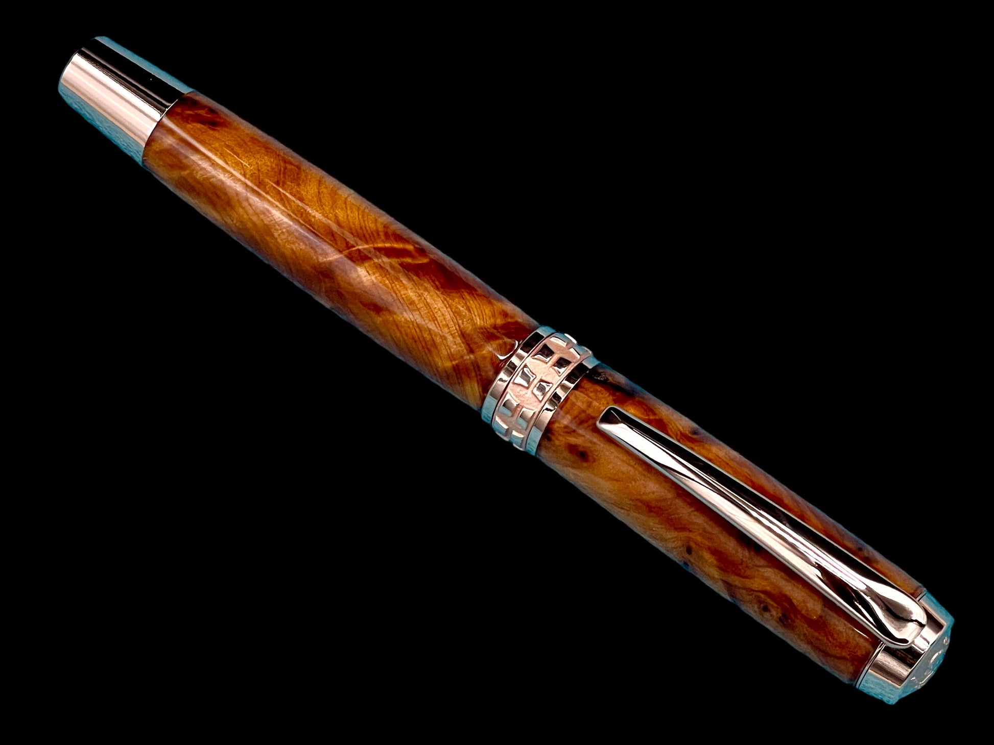 Exotic Thuya Burl Wood~Highlander Rose Gold Fountain Pen, One of a Kind, Handmade in Colorado. Ink, Converter, Pen Sleeve & Box Included. - HighlanderPen