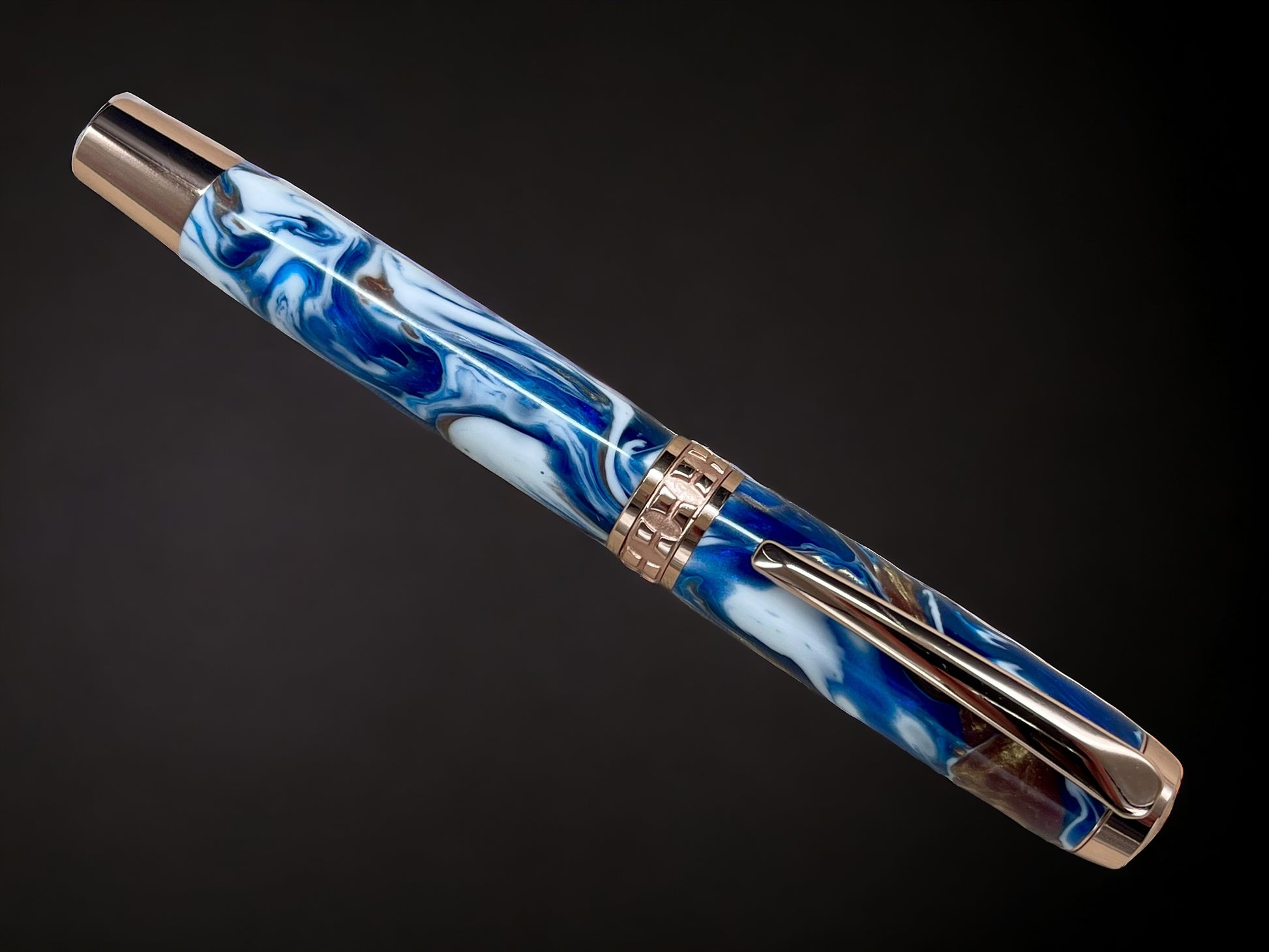 “Copper Waterfall” Rose Gold Acrylic Rollerball Pen, Artisan Handcrafted Writing Instrument. Handmade Custom in Colorado. One of a Kind. - HighlanderPen