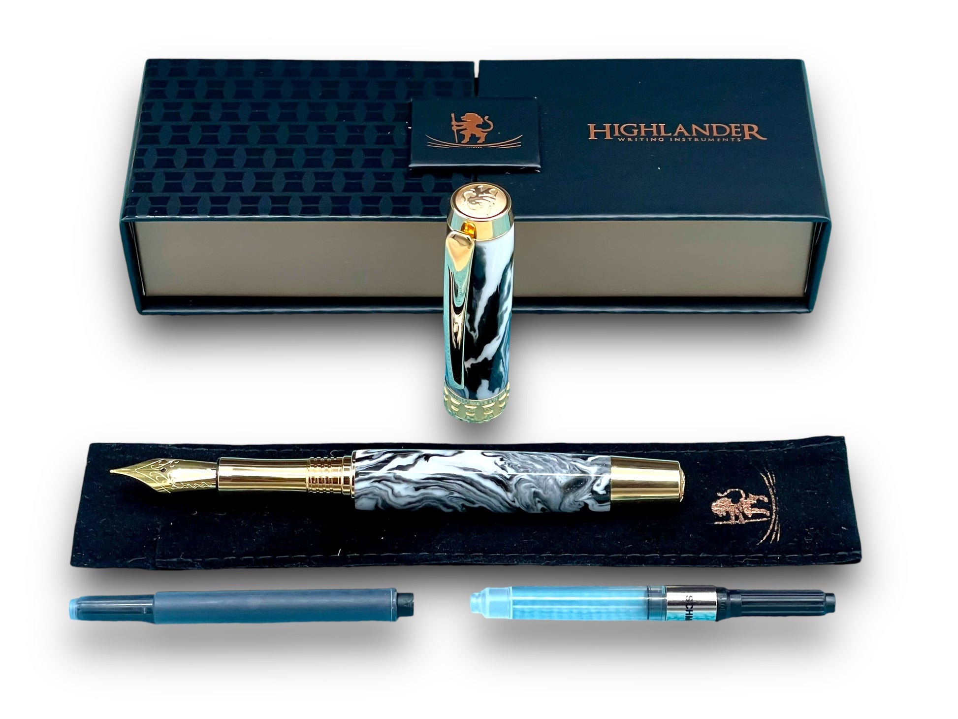 Timeless “Imperial Black” Handcrafted Luxury Gold Fountain Pen, One of a Kind, Handmade in Colorado. Ink, Converter, Sleeve, & Box Included. - HighlanderPen