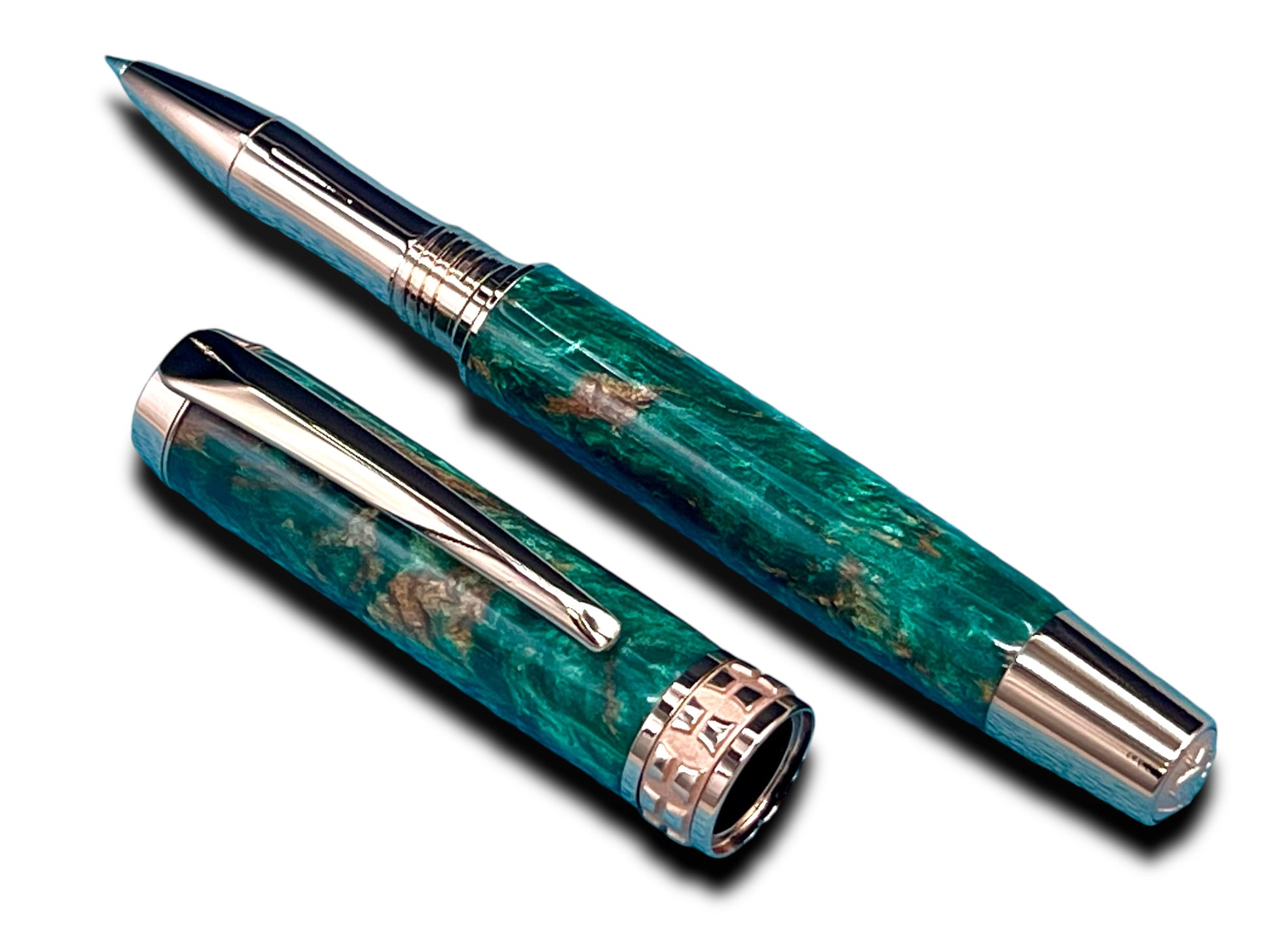 Elegant “British Racing Green”, Rose Gold Acrylic Rollerball Pen, Artisan Handcrafted Writing Instrument. One of a Kind, with Box, Sleeve, & Ink. - HighlanderPen