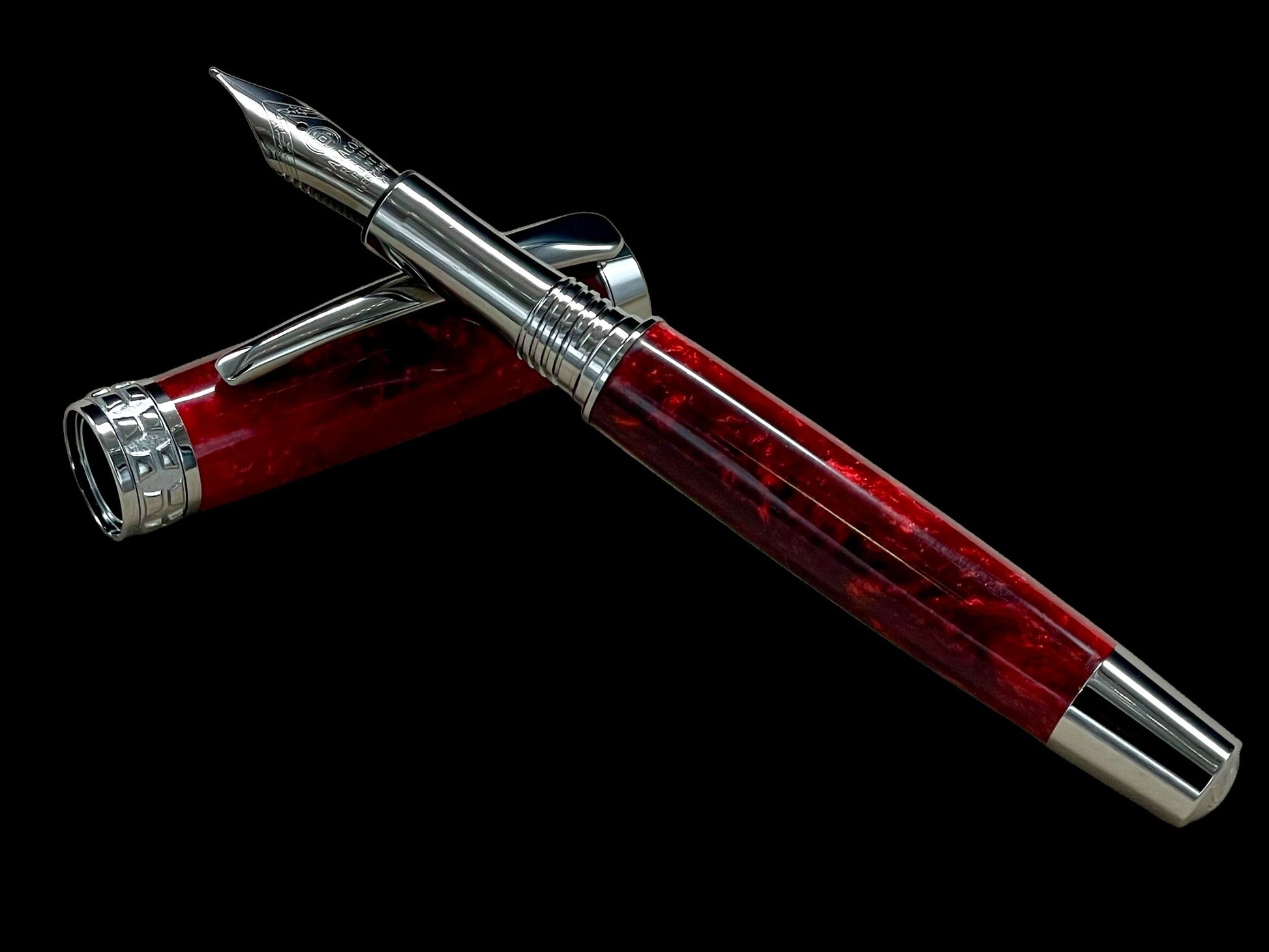 Elegant "Akai Red" Black Titanium Fountain Pen, Artisan Handcrafted Writing Instrument. Simple to Use. Custom Handmade in Colorado. - HighlanderPen