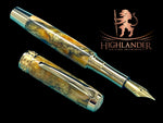 Striking “Gold-Orange Swirl” Handcrafted Gold Fountain Pen, One of a Kind, Handmade in Colorado. Ink, Converter, Sleeve, & Box Included. - HighlanderPen