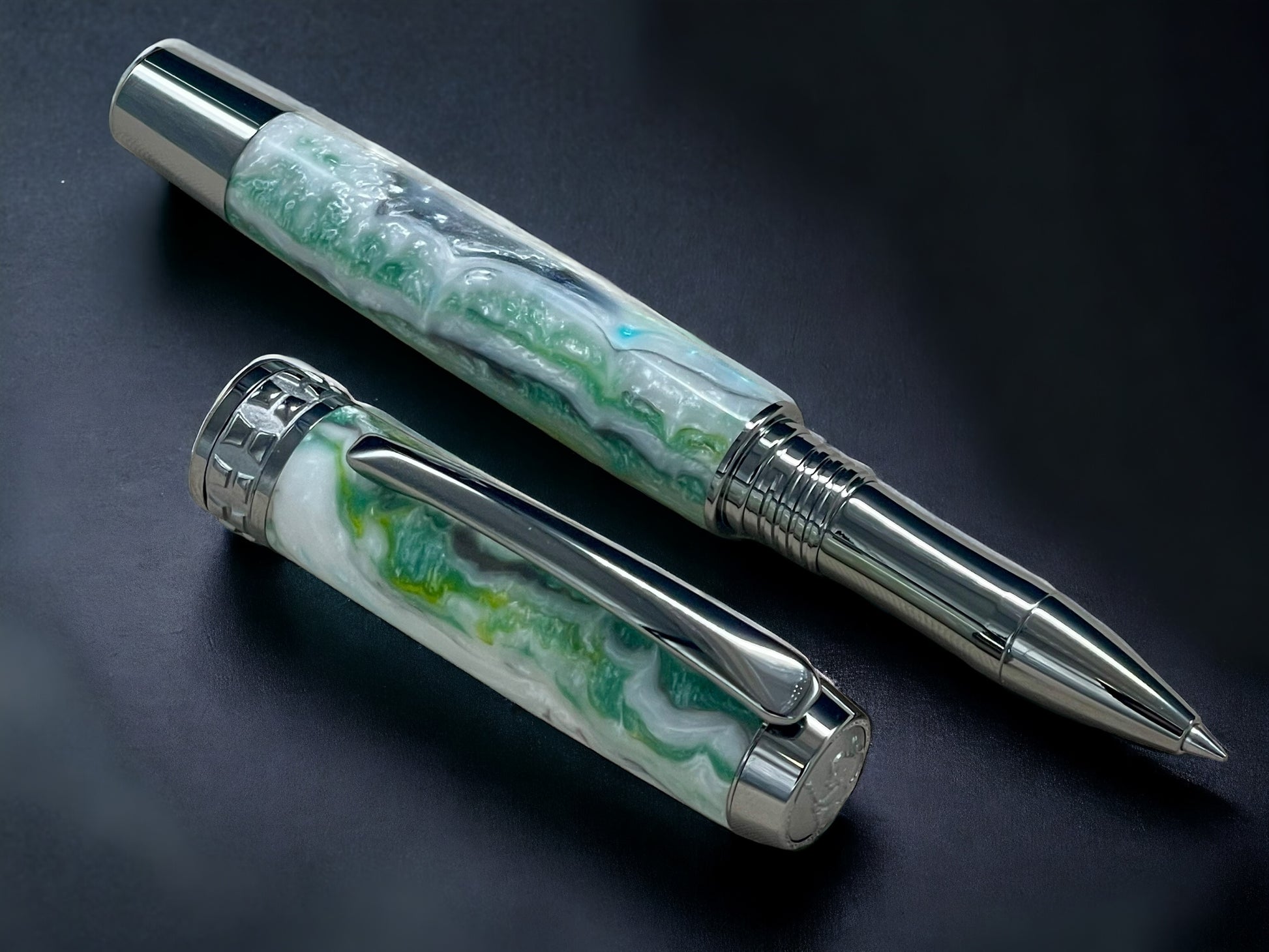 Wintergreen, One of a Kind, Handmade Custom Black Titanium Rollerball Pen. Artisan Rare & Unique, Completely Handcrafted in Colorado, USA. - HighlanderPen