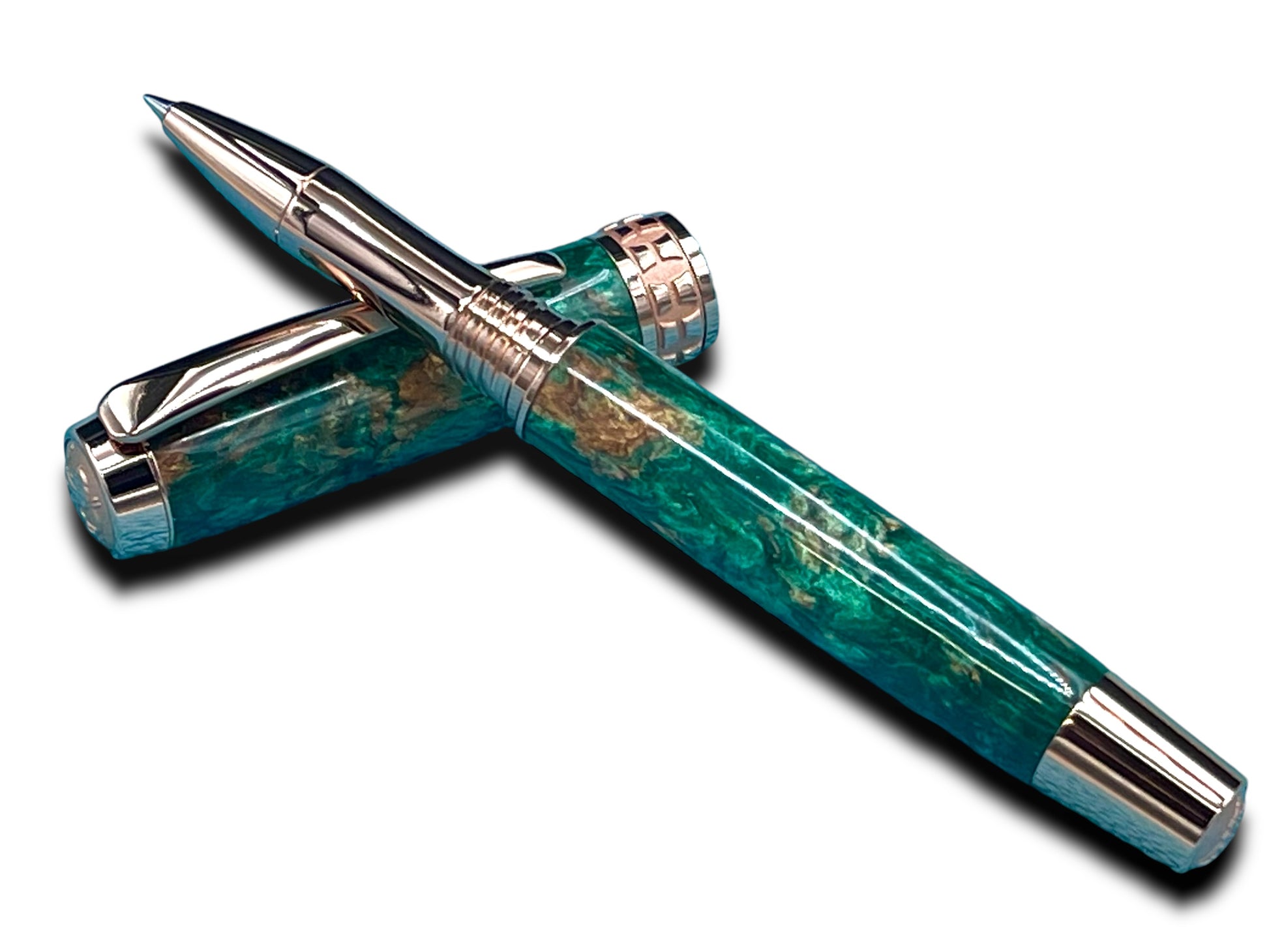 Elegant “British Racing Green”, Rose Gold Acrylic Rollerball Pen, Artisan Handcrafted Writing Instrument. One of a Kind, with Box, Sleeve, & Ink. - HighlanderPen