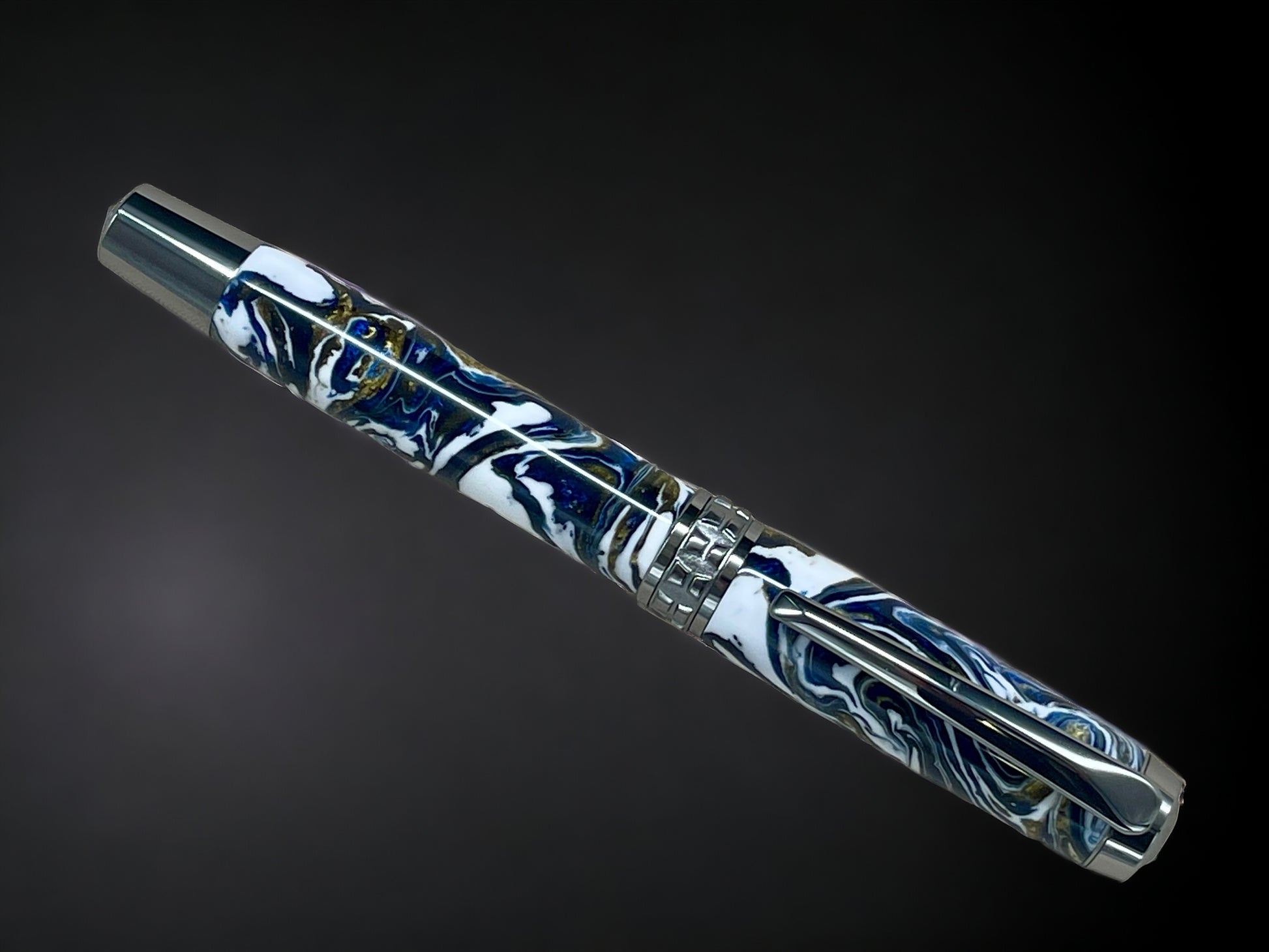 Ming Dynasty, One of a Kind Black Titanium Handmade Acrylic Fountain Pen. Artisan Rare & Unique, Custom, Handcrafted in Colorado, USA. - HighlanderPen