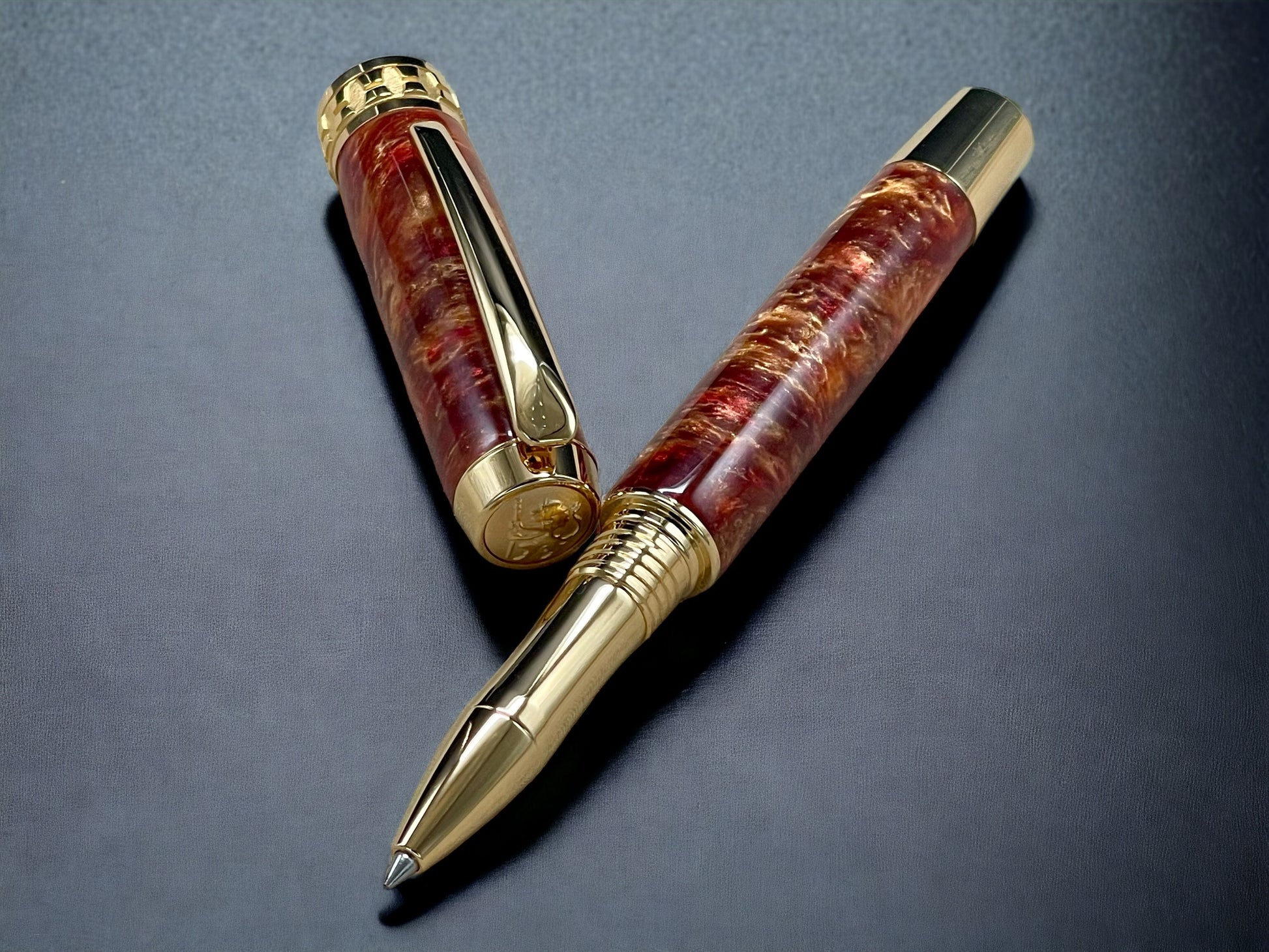 “Copper on Fire”, One of a Kind Gold SKYE, Handmade Custom Acrylic Rollerball Pen. Artisan Rare & Unique, Completely Handcrafted  in Co, USA - HighlanderPen