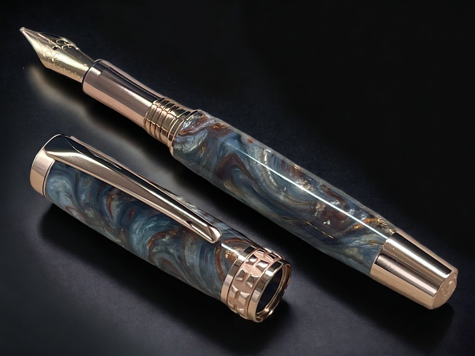 “Molten Metals” One of a Kind, Rose Gold, Handmade Custom Fountain Pen. Artisan Rare & Unique, Completely Handcrafted in Colorado, USA - HighlanderPen