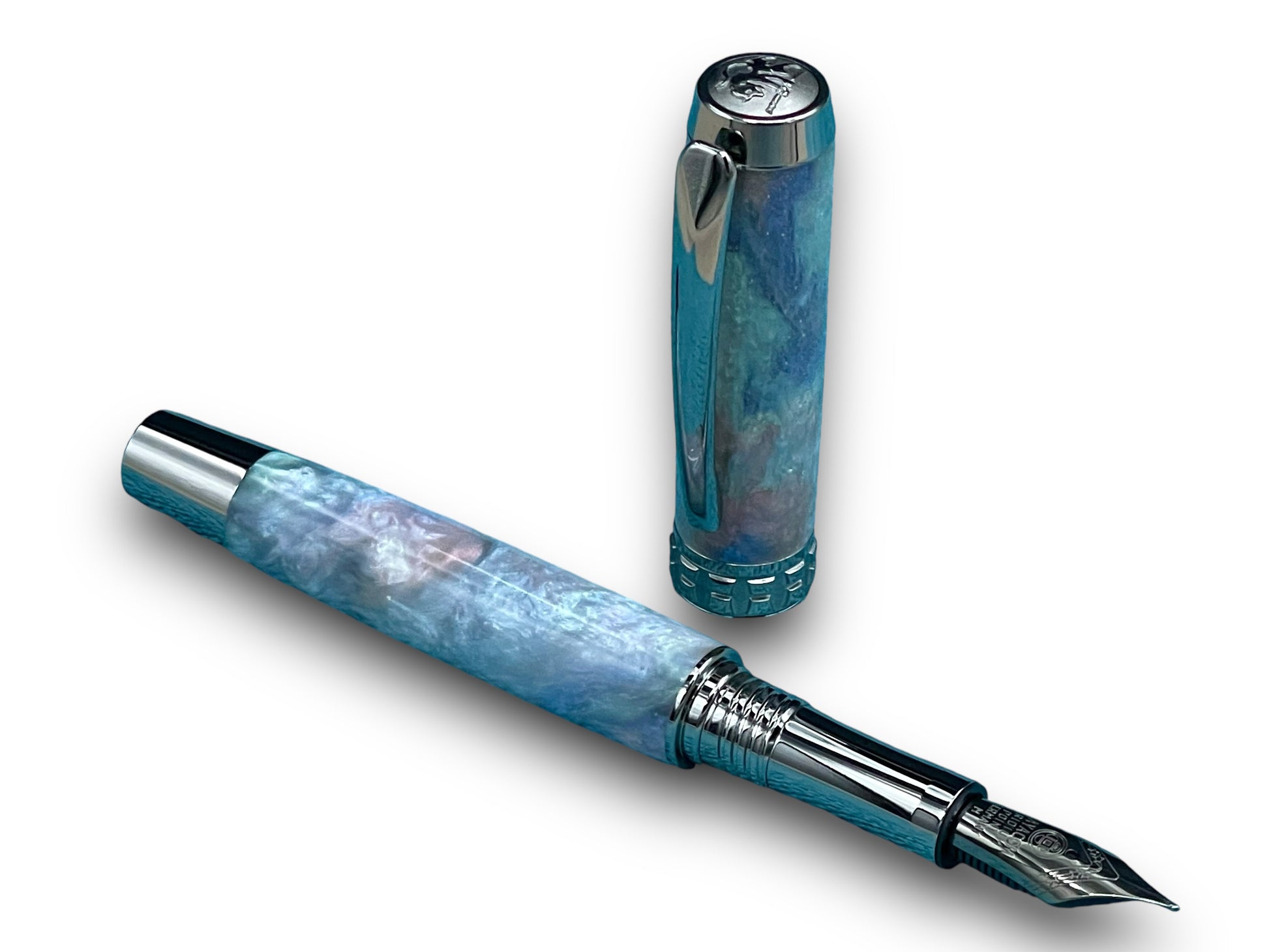 Elegant “Black Opal” Black Titanium Fountain Pen, Artisan Handcrafted Writing Instrument. Converter, Ink, Sleeve & Box Included. - HighlanderPen