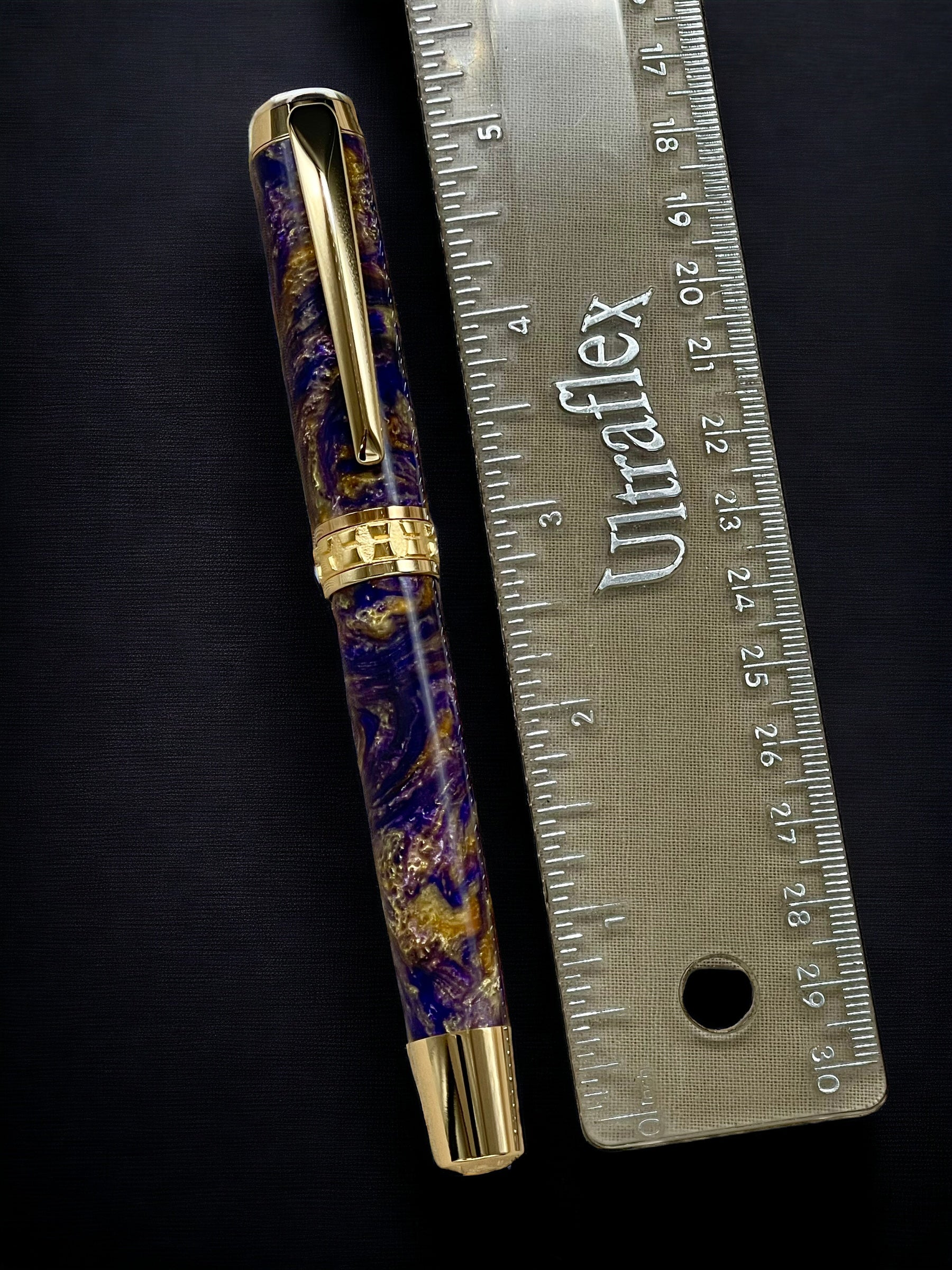 Purple and Gold Swirl, One of a Kind, Gold Handmade Custom Rollerball Pen. Artisan Rare & Unique, Completely Handcrafted in Co, USA - HighlanderPen