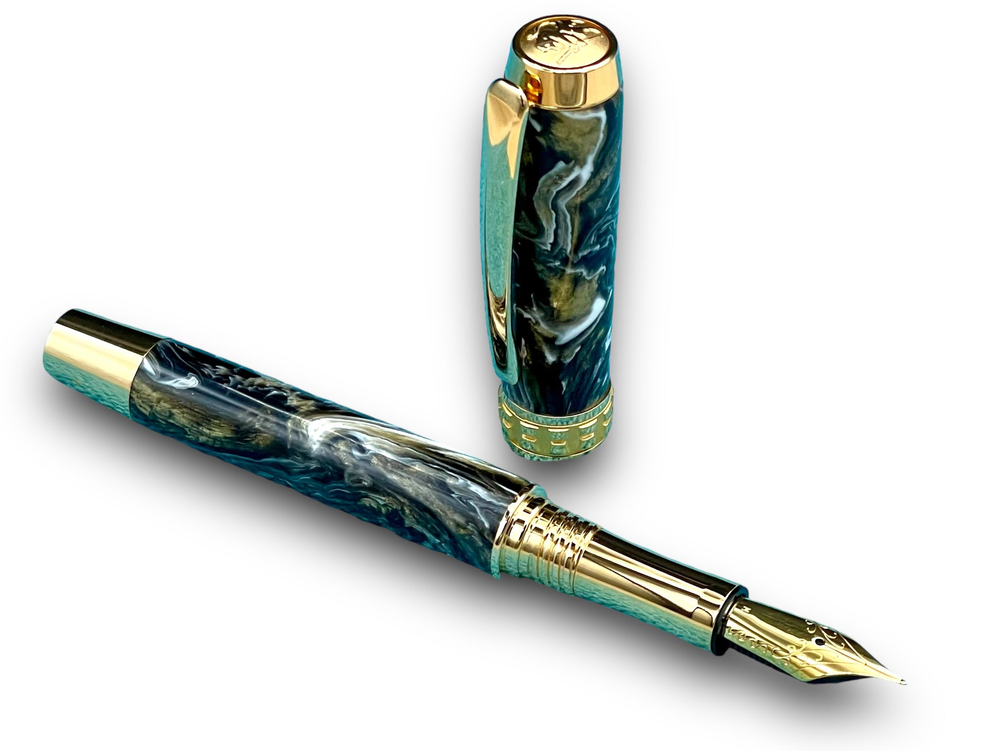 Elegant “Black and Gold” Handcrafted Luxury Gold Fountain Pen, One of a Kind, Handmade in Colorado. Ink, Converter, Sleeve, & Box Included. - HighlanderPen