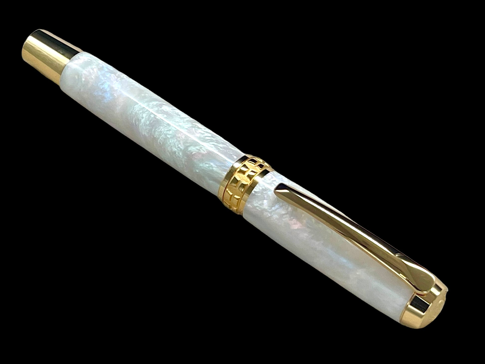 Elegant "Pearly Opal" Gold Rollerball Pen, Artisan Handcrafted Writing Instrument. Handmade Custom in Colorado. One of a Kind. - HighlanderPen