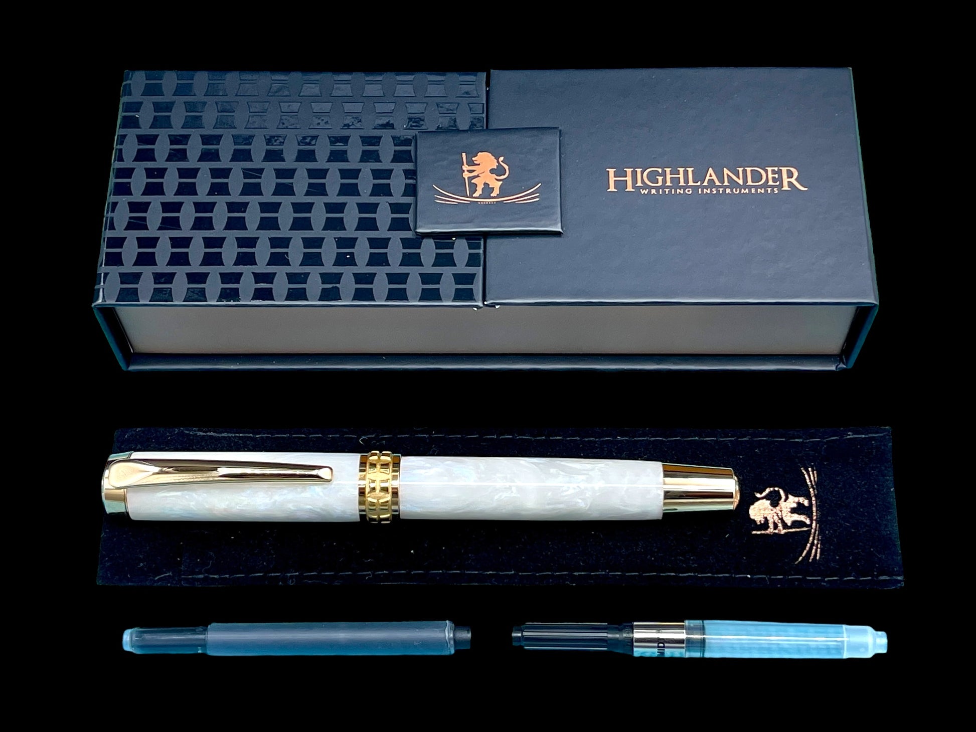 Elegant “Pearly Opal” Handcrafted Acrylic Gold Fountain Pen, One of a Kind, Handmade in Colorado. Ink, Converter, Sleeve, & Box Included - HighlanderPen