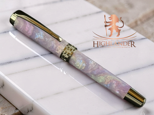 Amethyst Opal | Black Titanium Rollerball Pen | Handmade Elegance