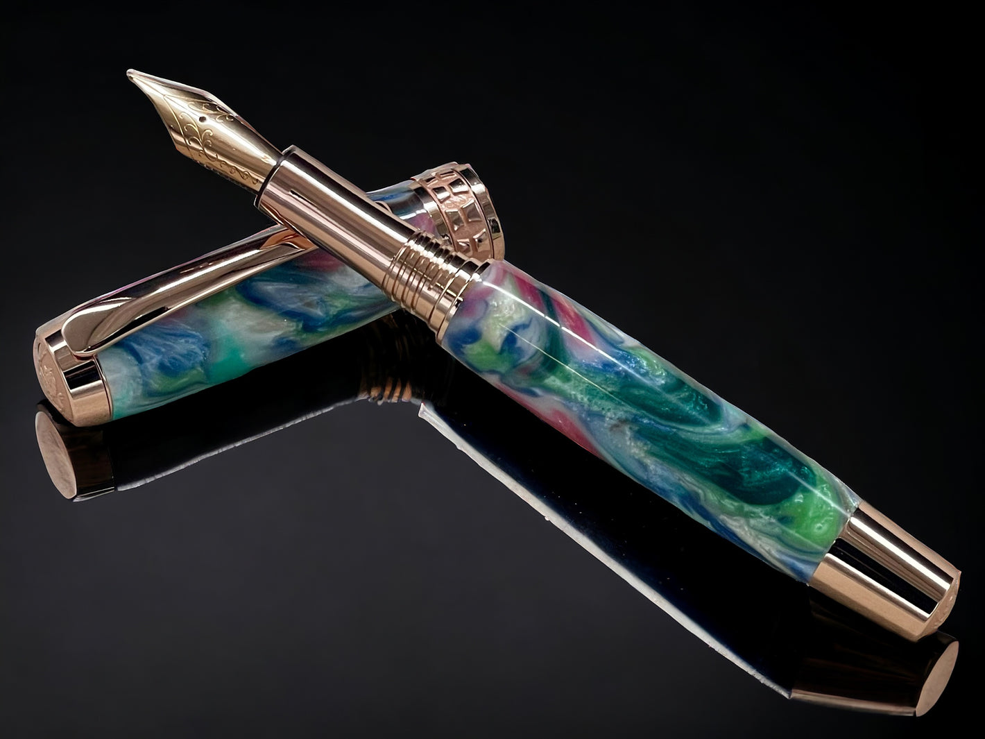 “Spring Bouquet”, One of a Kind, Rose Gold, Acrylic Handcrafted Fountain Pen. Custom, Artisan Rare & Unique, Handmade in Colorado. - HighlanderPen