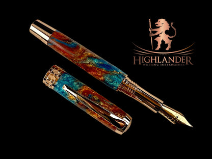 Rose Gold Handmade Fountain Pen “Early Fall”, One of a Kind. Ink, Converter, Pen Sleeve & Box Included. Handcrafted by Highlander Writing Instruments in CO.