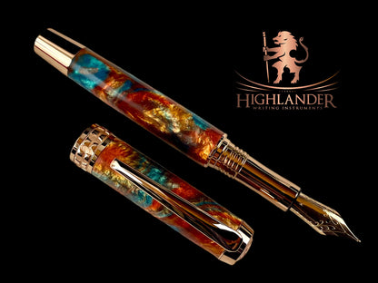 Rose Gold “Dragon Skin” Handmade Fountain Pen, One of a Kind, Handcrafted in CO by Highlander Pen. Ink, Converter, Pen Sleeve & Box Included. [ML-FP-1213-02]