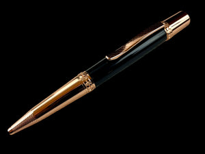 Red Gold Exotic Gaboon Ebony Handmade Glasgow Ballpoint Pen. One of a Kind, Handcrafted by Highlander Pen. Box, Ink, & Sleeve Included. [ML-BP-1123-04]