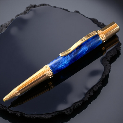Red Gold "Deep Sapphire" | Handmade Glasgow Ballpoint Pen - The Perfect Gift